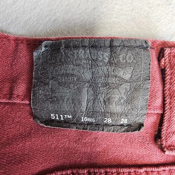LEVI'S 511 Jeans Kids 16 Regular 30X28 Burnt Henna Red Burgundy Denim Slim Fit - Picture 8 of 8